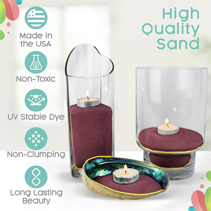 Sandsational Sparkle Burgundy Unity Sand, 1 LB (16 oz), Colored for Weddings, Vase Filler, Home Décor, Craft, Aquarium, and More