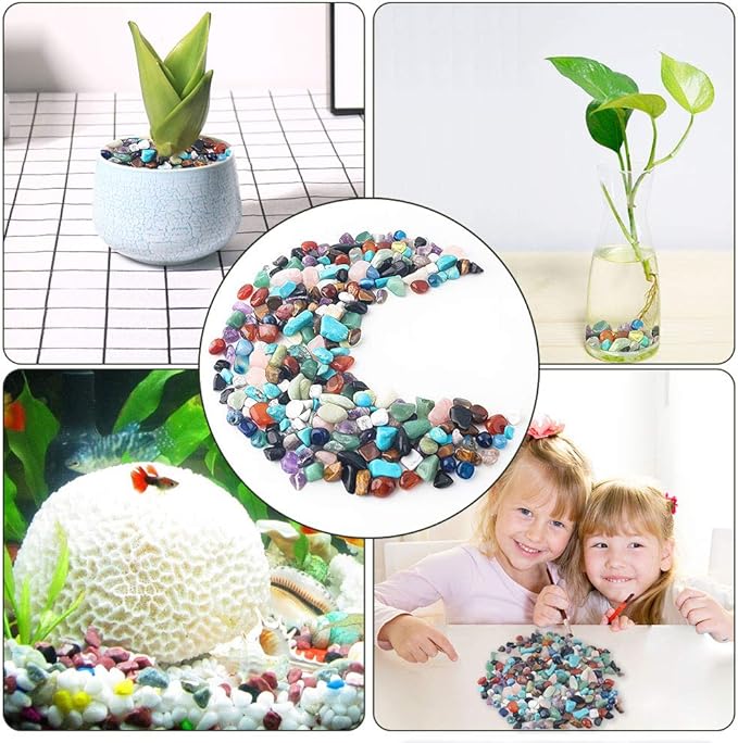 JOHOUSE Quartz Crystals, Crushed Chips Tumbled Polished Stone Beads Irregular Shaped Succulent Rocks for Plants Indoor Betta Fish Tank Gravel Vase Filler Crafts About 1lb(450g),10 Different Kinds