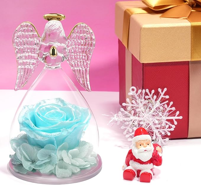 Yamonic Mom Birthday Gifts for Mom, Angel Figurines with Real Rose Gifts for Her Women Grandma, Preserved Flowers Rose Angel Figurines for Mothers Day Christmas Anniversary Birthday Gifts for Wife