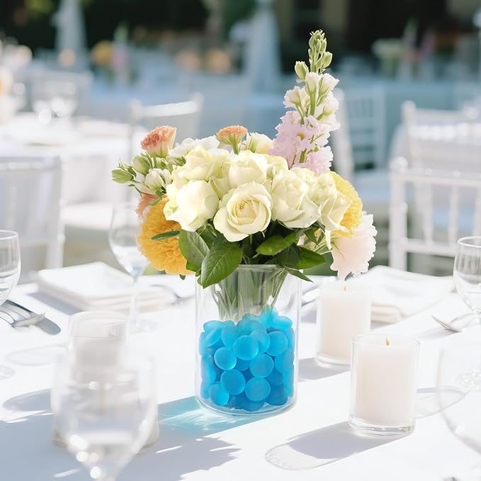 SUREAM Blue Frosted Glass Beads, 0.8LB Vase Filler Beads for Centerpieces, Flat Marbles for DIY Plant Pot Candle Bird Fountains Fish Tank