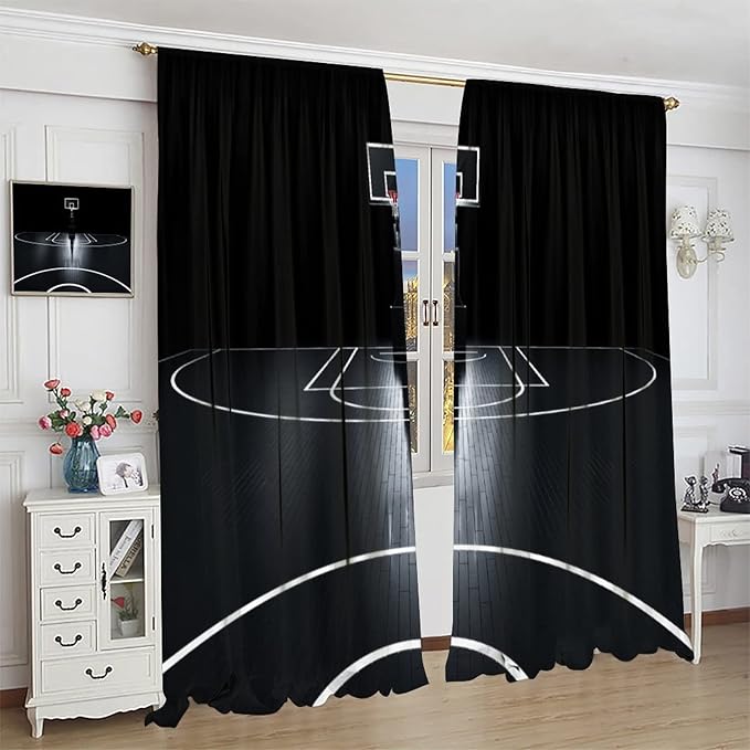 JESTRONRY Basketball Sports Curtain,Basketball Court Sports Theme Room Darkening Door Window Rod Pocket Curtain for Teen Boys Bedroom Living Room Decor W42xL45in