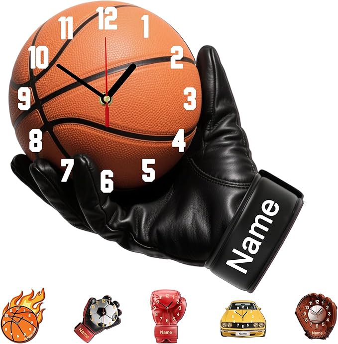 Personalized Clocks with Name Custom Basketball Wall Clock for Home Decoration Fathers Day Dad Gifts Birthday Christmas Creative Clock Customized Gift for Men Women Bedroom Living Room Decor