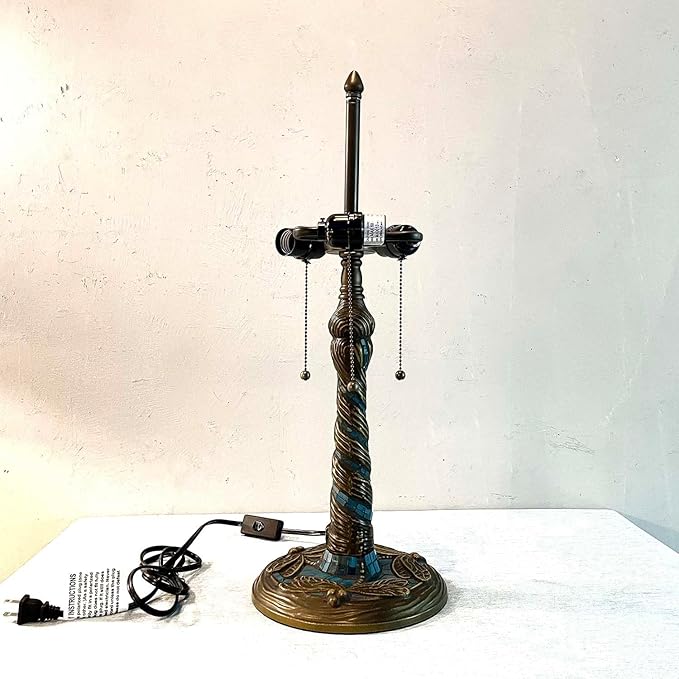 Bieye LB002 Tiffany Style Twisted Dragonfly Table Lamp Base for 16" Wide Lampshade - Made of Metal - Decorated with Stained Glass Mosaic (Antique Brass, 8.27"Wx23.23"H)