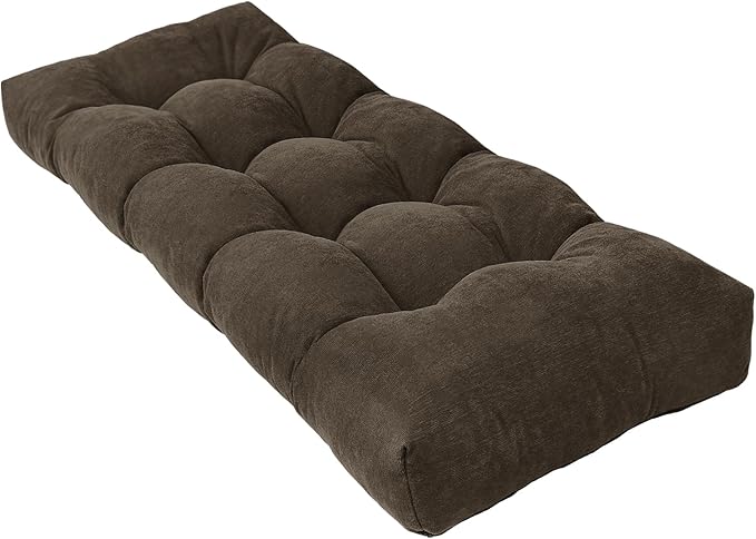 Bench Cushion 48 Inch - Chenille, High-Density Memory Foam, Non-Slip Bottom, Soft Durable Indoor Tufted Long Seat Cushion for Window Garden Furniture (Deep Brown, 48x16x4 Inch)