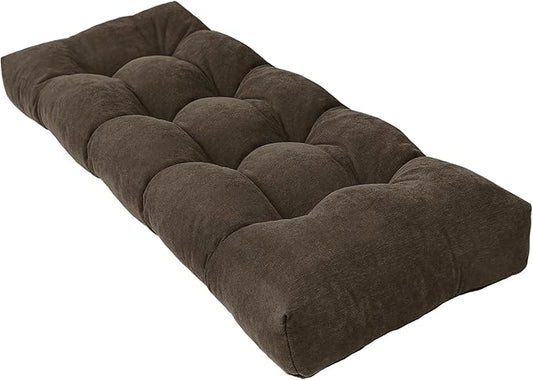 Bench Cushion 48 Inch - Chenille, High-Density Memory Foam, Non-Slip Bottom, Soft Durable Indoor Tufted Long Seat Cushion for Window Garden Furniture (Deep Brown, 48x16x4 Inch)