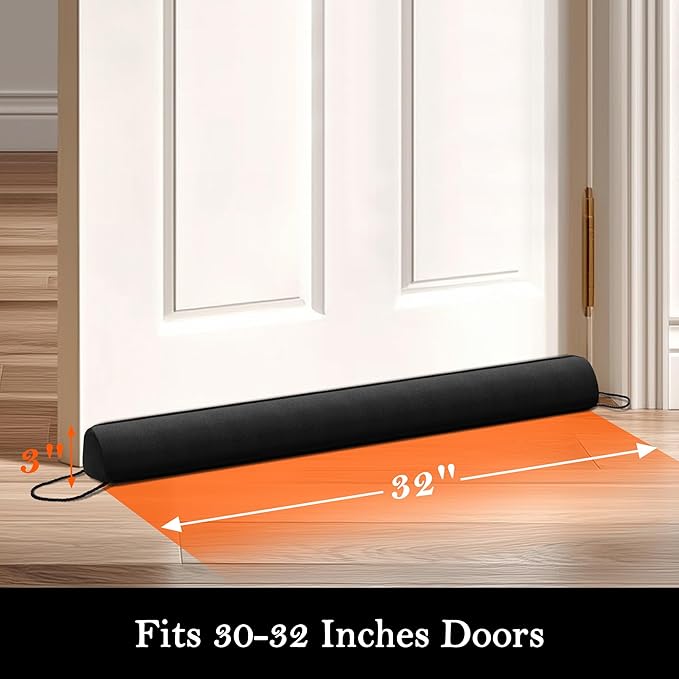 Sunolga 32" Door Draft Stopper Blocks Hot Cold Air with Removable Washable Cover for Gaps Up to 3", All-Season Noise and Wind Seal for The Bottom of Door and Window, Black
