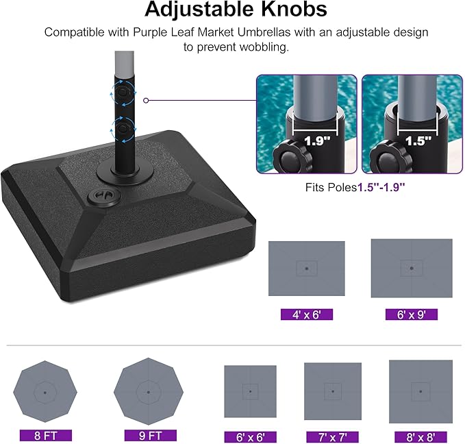 PURPLE LEAF HDML32 Patio Market Umbrella Stand Base with Wheels - 115 lbs Outdoor Table Umbrella Base with Sand/Water, 19.7 "X 19.7" X 3.94"