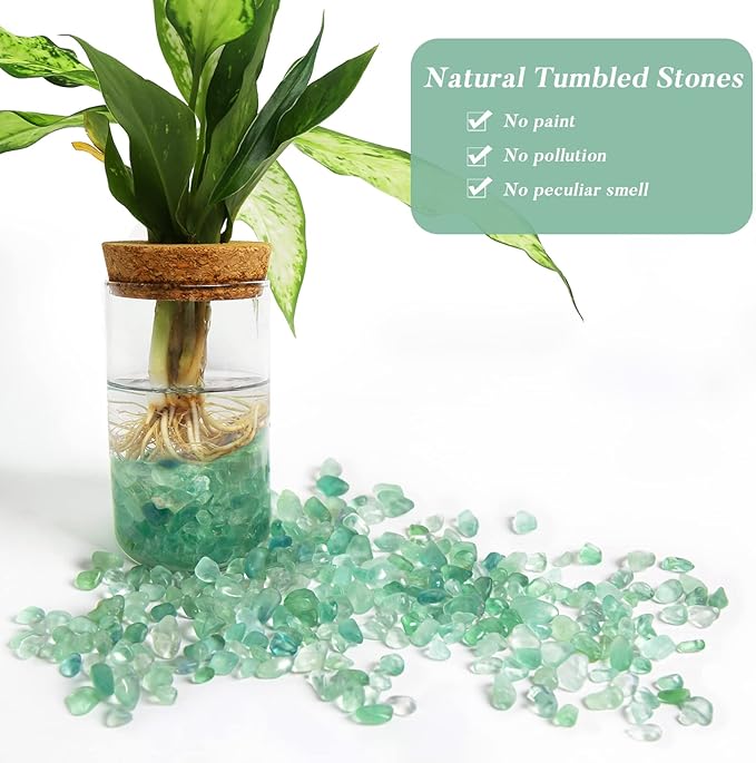 QICQDRAM Natural Green Flourite Crystals Bulk 0.9 Lb/405g Small Tumbled Chips Crystal Stone Decorative Pebbles for Home Decoration & Fish Turtle Tank, Vase Filler, Plants Decor