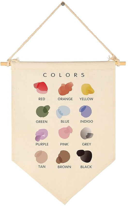 Color Learning-Sign Above Crib-Flag Wall Decor Gifts for Baby Boys Girls Kids-Canvas Hanging Pennant Banner Wall Decor Gifts for Classroom Nursery Baby Room Playroom Homeschool Reading Room Bedroom