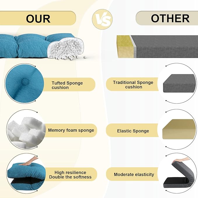 Bench Cushion 45 Inch - Polyester Brushed, High-Density Foam, Non-Slip Bottom, Soft Durable Indoor Tufted Long Seat Cushion for Window Garden Furniture (Cerulean, 45x18x4 Inch)