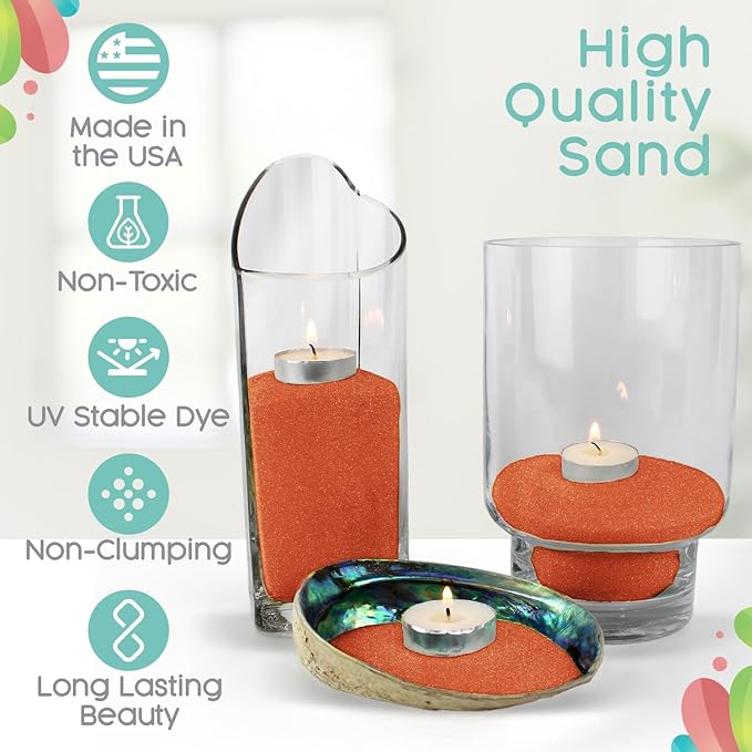 Orange Unity Sand, 1 LB (16 oz), Colored Sand for Weddings, Vase Filler, Home Décor, Crafts, Terrariums, and More
