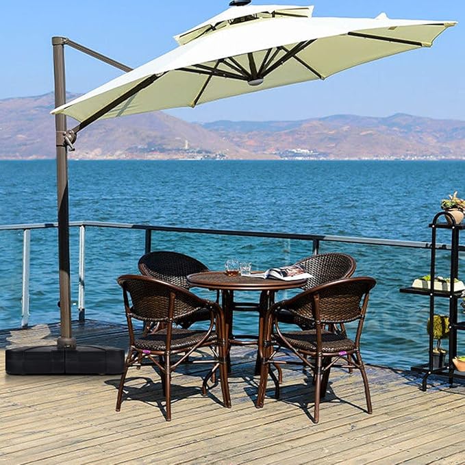 Tangkula Cantilever Offset Patio Umbrella Base Weight Stand with Wheels, 260lbs Wet Sand Filled Weight, Square Heavy Duty Outdoor Umbrella Base Plate w/Crossbar, Umbrella Stand Base