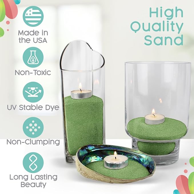 Green Apple Unity Sand, 1 LB (16 oz), Colored Sand for Weddings, Vase Filler, Home Décor, Craft Sand, Aquarium Sand, and More