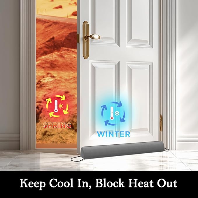 Sunolga 42" Door Draft Stopper Blocks Hot Cold Air with Removable Washable Cover for Gaps Up to 3", All-Season Noise and Wind Seal for The Bottom of Door and Window, Gray