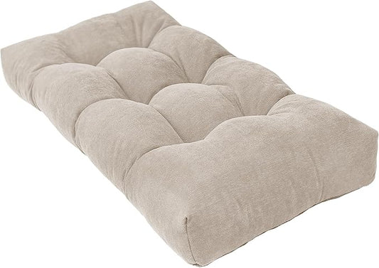 Bench Cushion 36 Inch - Chenille, High-Density Memory Foam, Non-Slip Bottom, Soft Durable Indoor Tufted Long Seat Cushion for Window Garden Furniture (Oyster White, 36x14x4 Inch)