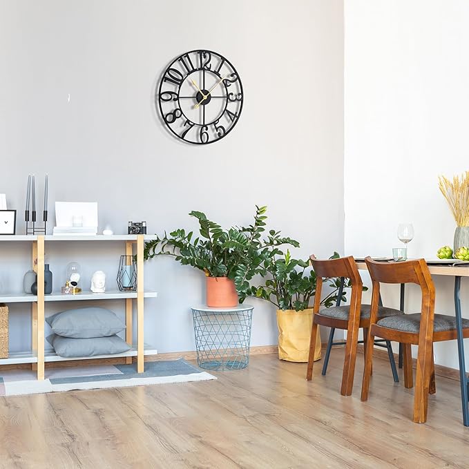 Large Wall Clocks for Living Room Decor, 18 Inch Round Black Metal Silent Non Ticking Battery Operated Jumbo Numerals Modern Vintage Decorative Clock Wall for Bedroom,Kitchen,Office,Farmhouse