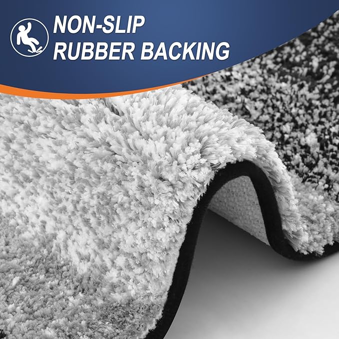 OLANLY Bathroom Rugs Sets 4 Piece, Soft Microfiber Absorbent Bath Mat, U-Shaped Contour Toilet Mat and Toilet Lid Cover, Quick Dry, Machine Washable, Toilet Cover and Rug Set for Bathroom, Black