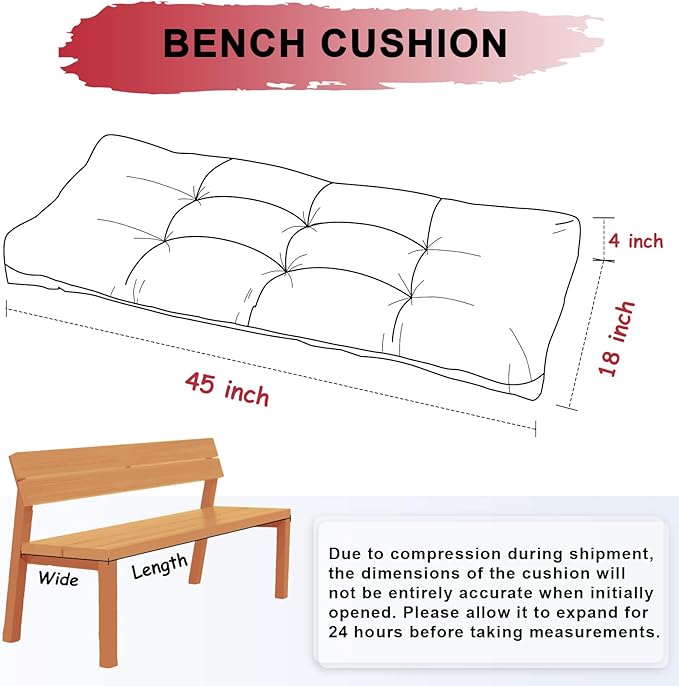 Bench Cushion 45 Inch - Chenille Fabric, High-Density Foam, Non-Slip Bottom, Soft Durable Indoor Tufted Long Seat Cushion for Window Garden Furniture (Red, 45x18x4 Inch)
