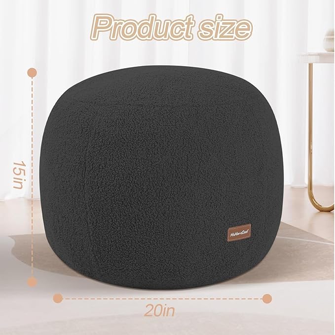 MeMoreCool Stuffed Round Pouf Ottoman Foot Rest, Floor Pouf Foot Stool with Soft Foam Chunk Filling, Small Round Ottoman Footstool Circle Footrest for Living Room, Dark Grey