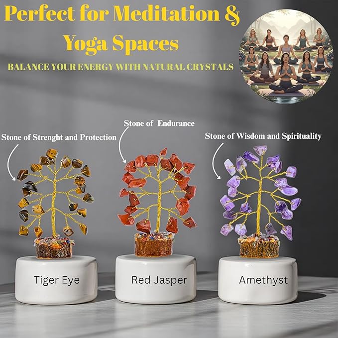 Crystal Tree Gift for Women, Set of 12 Handcrafted Chakra Tree of Life, Chakra Crystals and Healing Stones for Positive Energy, Good Luck Home and Office Desk Decor Birthday Gifts for Mom Love Ones