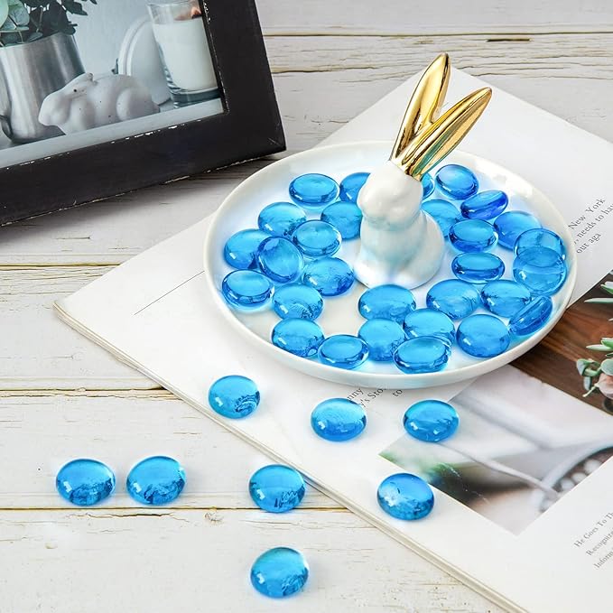 FUTUREPLUSX 5Lb Flat Glass Marbles, Glass Beads Cerulean Flat Gems Aquarium Pebbles Vase Filler Table Scatter Decor