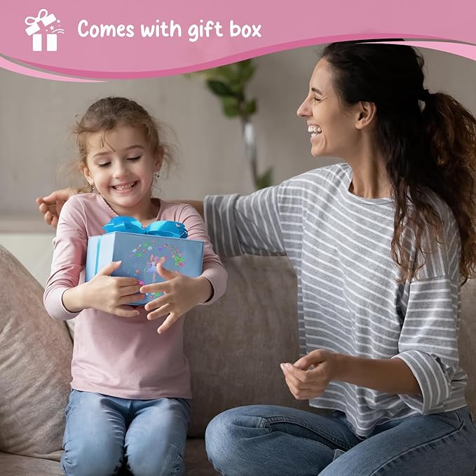 Lolalet Wooden Jewelry Box with Unicorn for Girls, Musical Children's Jewelry Organizer, Gift for Toddler Age 2 3 4 5 6 7 8 9 on Birthday -Pink