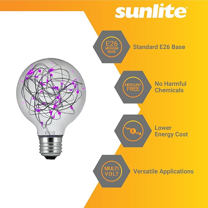 Sunlite 81173 G25 Globe Bulb, LED Fairy-Lights Inside, 1.5 Watts, Medium (E26) Base, Non Dimmable, Party Decoration, Holiday Lighting, String Light, Purple, 1 Count
