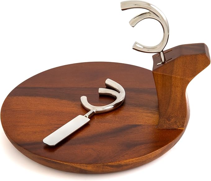 Nambé Holiday Reindeer Platter – Designer Acacia Wood Tray with Sculptural Silver Alloy Antler Spreaders, Elegant Christmas Serveware for Appetizers, Snacks, and Festive Charcuterie Displays