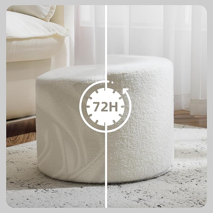 Bezseller Soft Boucle Pouf Ottoman, Comfortable Foot Rest, Full Foam Filling Footstool for Living Room, Bedroom, Lightweight Comfort and Charm Floor Poof Seating Perfect to Rest Your Feet, Beige