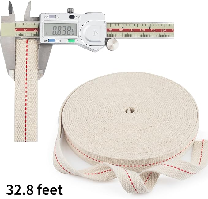 SWATOM Oil Lamp Wicks 33 Feet Roll 7/8 Inch Oil Wick for Lamps Cotton Lantern Kerosene Wick Replacement with Genuine Red Stitch