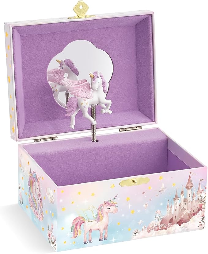 Lolalet Unicorn Music Jewelry Box for Girls, Kids Musical Jewelry Boxes with Spinning Unicorn Doll, Cute Children's Jewelry Storage Organizer Gift for Little Girls Age 3-8 -Pink (Box Only)