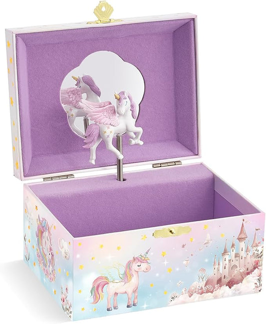 Lolalet Unicorn Music Jewelry Box for Girls, Kids Musical Jewelry Boxes with Spinning Unicorn Doll, Cute Children's Jewelry Storage Organizer Gift for Little Girls Age 3-8 -Pink (Box Only)