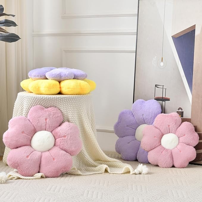 Flower Pillow, Flower Shaped Pillow Decorative Throw Pillows for Bed Couch, Cute Daisy Pillow Dorm Decor Floor Seating Cushion (Yellow, 15 Inches)