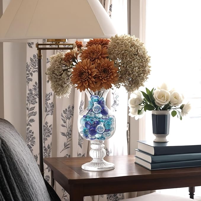 FUTUREPLUSX 5 Lb Flat Glass Marbles, 500PCS Blue Mixed Color Flat Gems Decorative Glass Stones Vase Filler Beads Table Scatter Decor