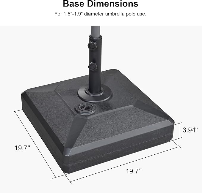 PURPLE LEAF HDML32 Patio Market Umbrella Stand Base with Wheels - 115 lbs Outdoor Table Umbrella Base with Sand/Water, 19.7 "X 19.7" X 3.94"