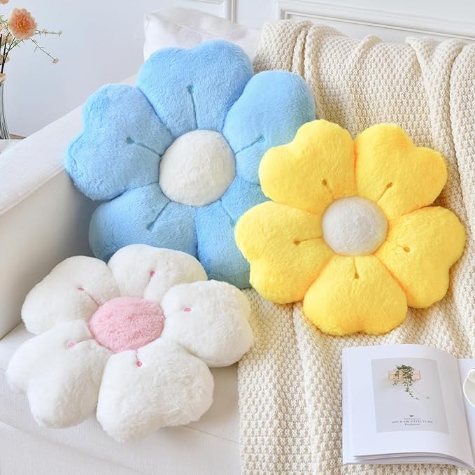 Flower Pillow, Flower Shaped Pillow Decorative Throw Pillows for Bed Couch, Cute Daisy Pillow Dorm Decor Floor Seating Cushion (Yellow, 15 Inches)