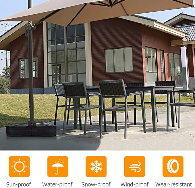Tangkula Cantilever Offset Patio Umbrella Base Weight Stand with Wheels, 260lbs Wet Sand Filled Weight, Square Heavy Duty Outdoor Umbrella Base Plate w/Crossbar, Umbrella Stand Base