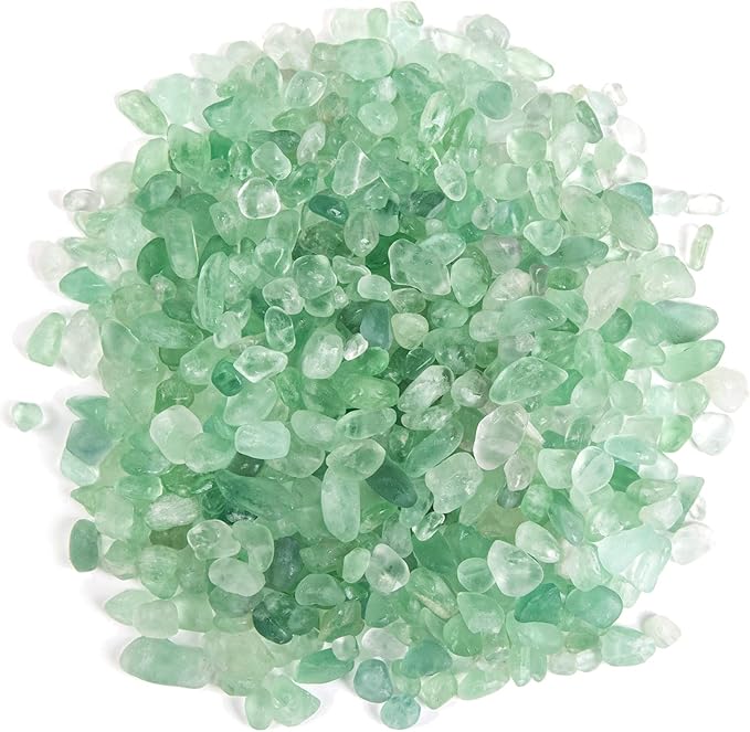 QICQDRAM Natural Green Flourite Crystals Bulk 0.9 Lb/405g Small Tumbled Chips Crystal Stone Decorative Pebbles for Home Decoration & Fish Turtle Tank, Vase Filler, Plants Decor