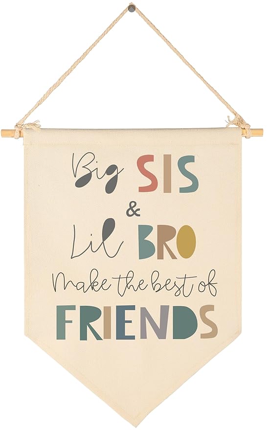 Big Sis Lil Bro Make the Best Friends-Big Sister,Little Brother-Sibling Sign Above Crib-Wall Gift for Baby Boys Girl Kids-Canvas Hanging Pennant Banner Wall Decor Gifts for Nursery Baby Room Playroom