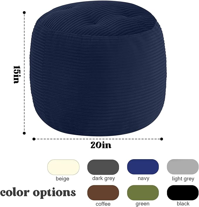 MeMoreCool Stuffed Round Pouf Ottoman Foot Rest, Floor Pouf Foot Stool with Soft Foam Chunk Filling, Round Small Ottoman Footstool Circle Footrest for Couch Living Room, Corduroy Navy