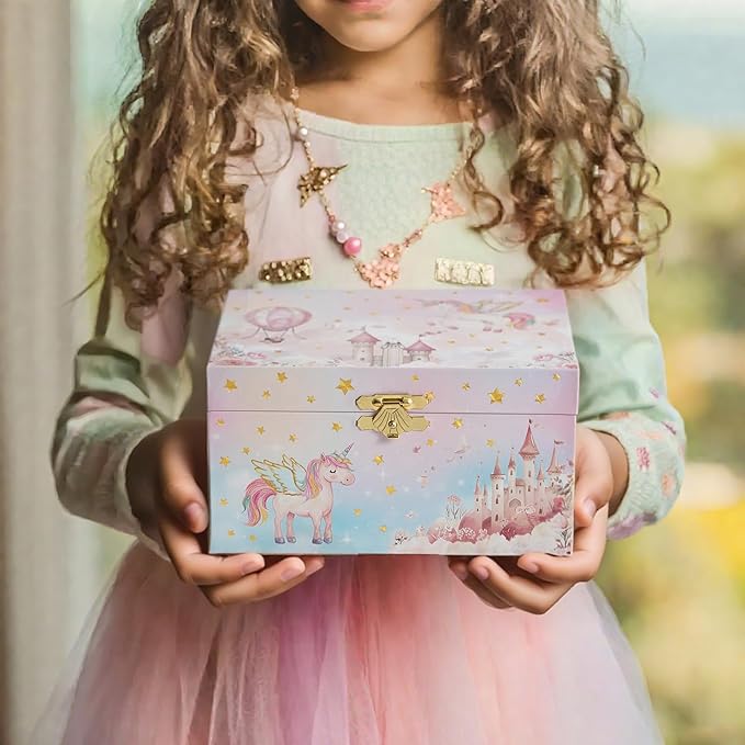 Lolalet Unicorn Music Jewelry Box for Girls, Kids Musical Jewelry Boxes with Spinning Unicorn Doll, Cute Children's Jewelry Storage Organizer Gift for Little Girls Age 3-8 -Pink (Box Only)
