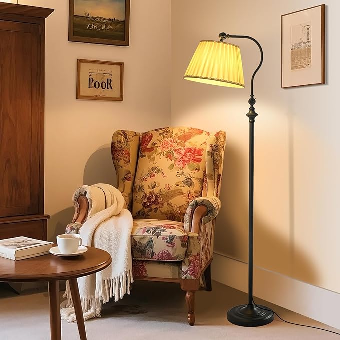 Floor Lamp with Fabric Shade,12W Smart Remote and Bluetooth Dimmable, Standing Lamps for Living Room Corner Bedroom Bedside Farmhouse Office,Modern Rustic Vintage Tall Reading Light