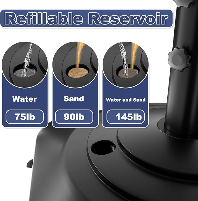 Patio Umbrella Base with 5 Wheels, Umbrella Stand Heavy Duty 145lb Fillable Umbrella Holder Mobile Square Market Stand for Outdoor, Deck, Poolside, Lawn, Fits Muti Sized Umbrellas (21in)