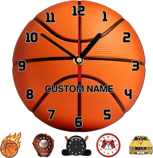 Personalized Clocks with Name Custom Basketball Wall Clock for Home Decoration Fathers Day Dad Gifts Birthday Christmas Creative Clock Customized Gift for Men Women Bedroom Living Room Decor