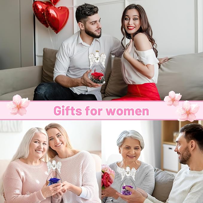 Yamonic Mom Birthday Gifts for Mom, Angel Figurines with Real Rose Gifts for Her Mom Grandma,Preserved Flowers Rose Angel Figurines for Mothers Day Christmas Anniversary Birthday Gifts for Her (Blue)