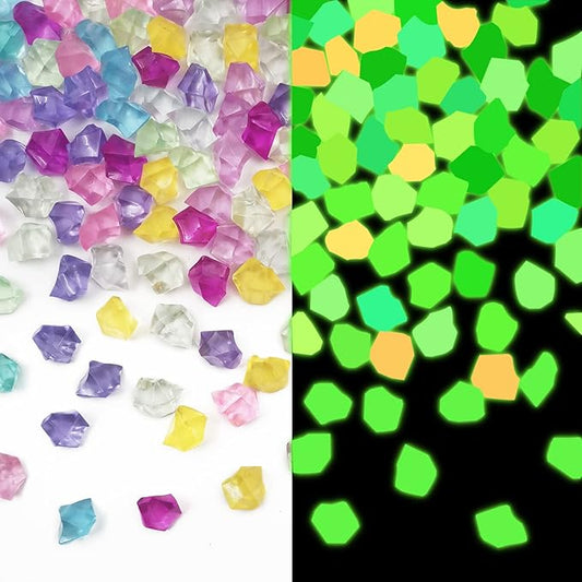 Fake Ice Rocks, Acrylic Vase Fillers Luminous Rocks, 16 x 22 mm Clear Acrylic Ice Rocks Fake Crushed Ice Rocks Clear Gems Marble 150 pcs