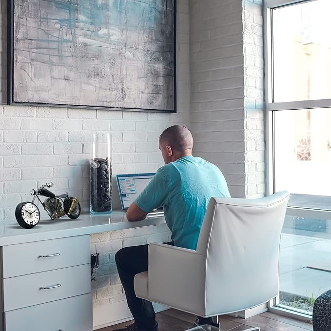 Vintage Desk Clock Tabletop Clock Motorcycle Gifts for Men Rustic Farmhouse Decor Gifts for Dad Him Boyfriend Battery Operated No Ticking Antique For Mantle Shelf Decorations Living Room Office Black