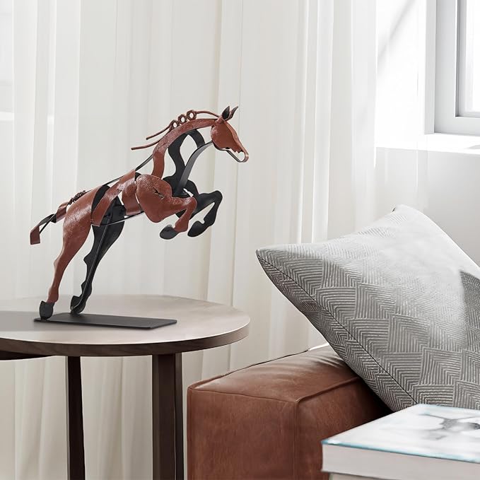 Horse Statue, Unique Metal Art Handmade Sculpture for Home Decor, Rustic Decor, Gifts for Horse Lovers (Brown)