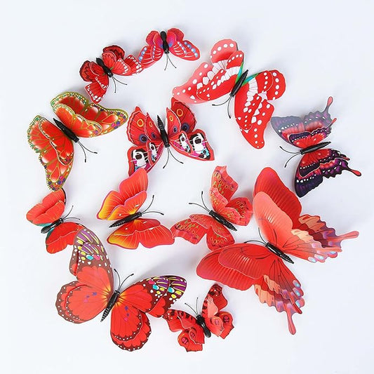 Butterfly Wall Decor 24/48 PCS, 3D Butterflies Stickers for Party Decorations with Magnets (Red, 24)