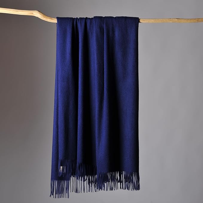 CUDDLE DREAMS Premium Cashmere Throw Blanket with Fringe, Luxuriously Soft (Navy)
